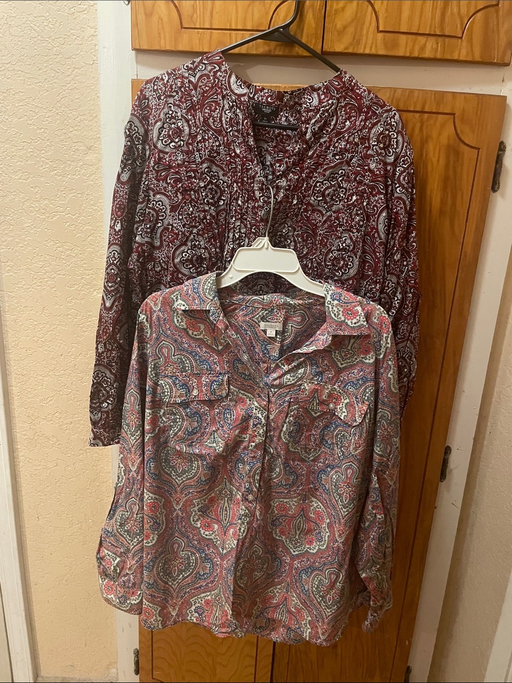 Talbots women’s Paisley Button-Down Shirt in Red and Blue